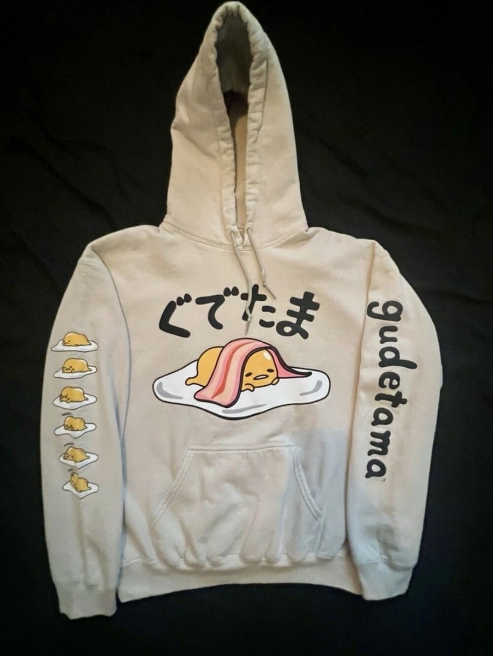 Sanrio's GUDETAMA "The Lazy Egg" Beige Graphic Hoodie Sweatshirt - Adult Small